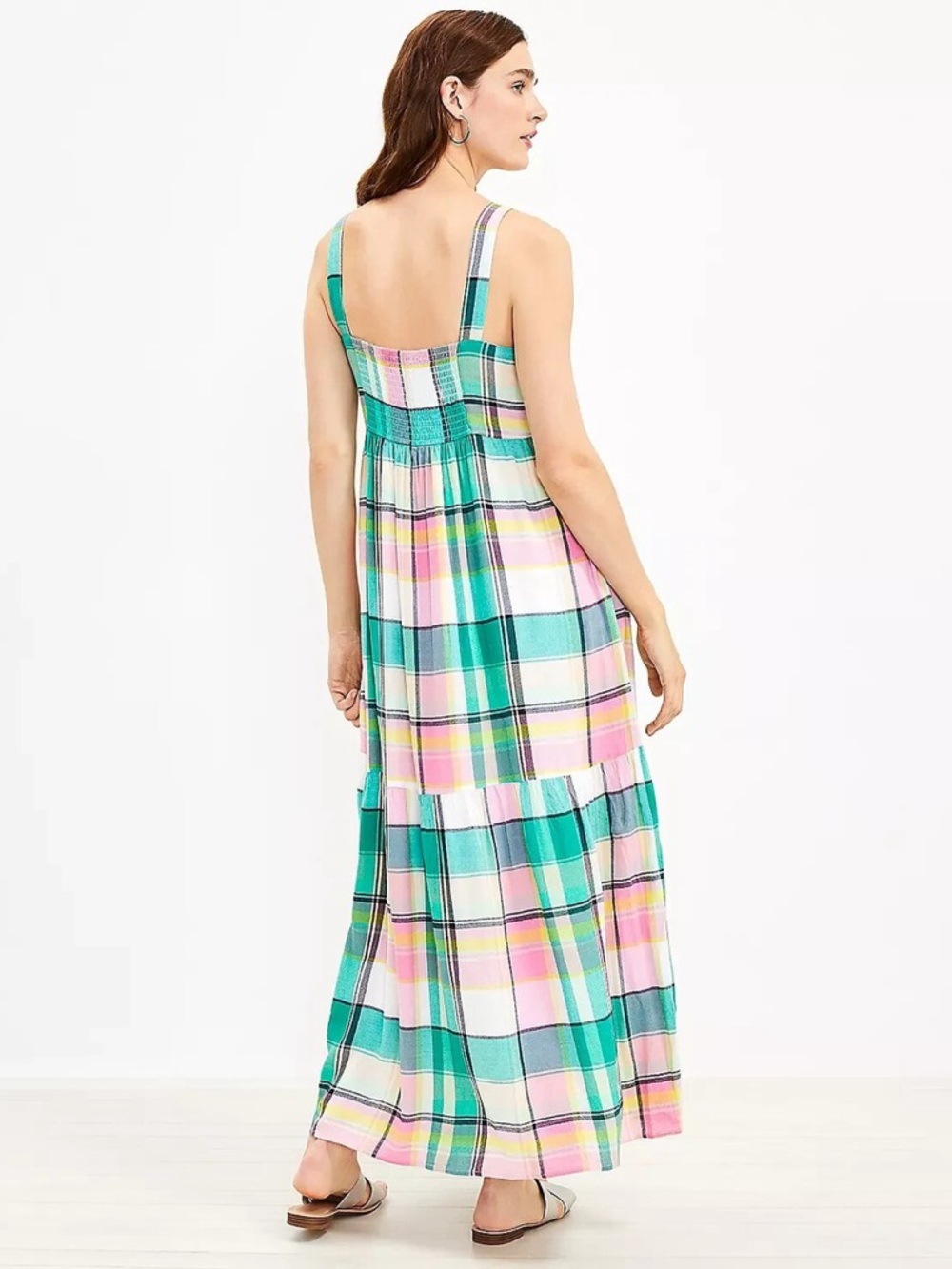 LOFT Pastel Plaid Maxi Dress in Teal, Pink & White - Picture 2 of 9